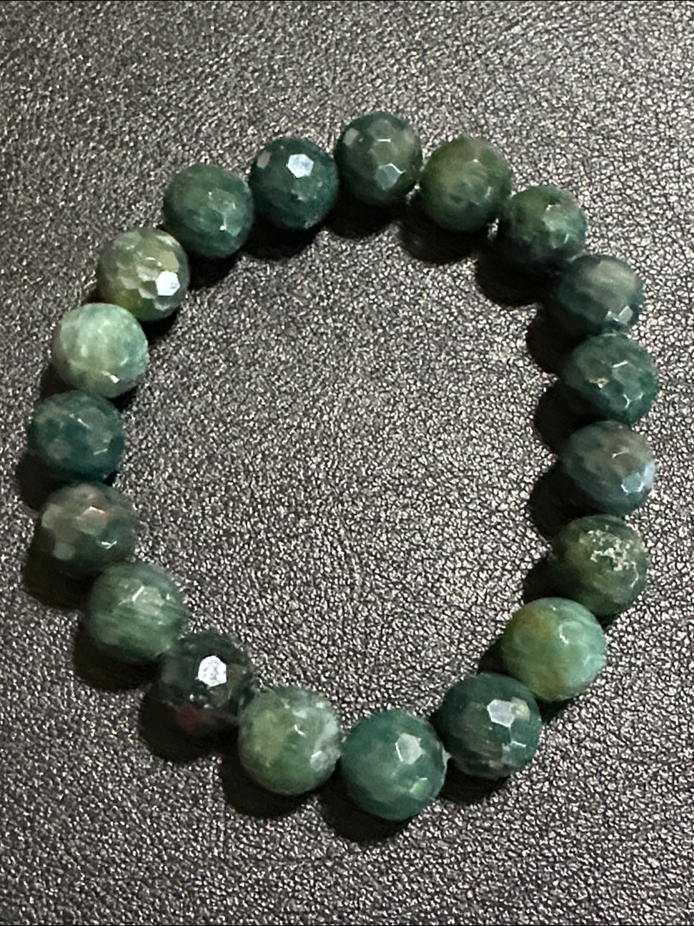 Faceted Green Moss Agate Semi Precious Stone Stretch Bracelet